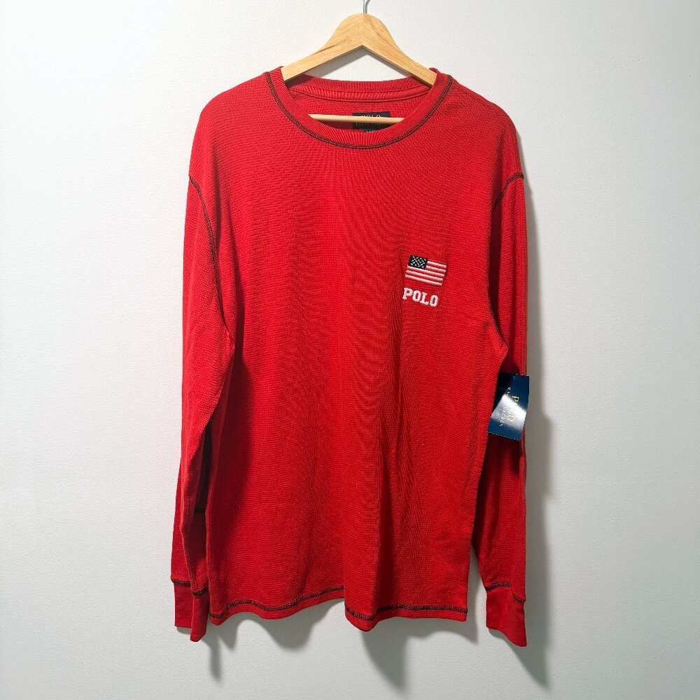 Polo Ralph Lauren Red USA Flag Thermal Waffle Knit XL - New with Tags